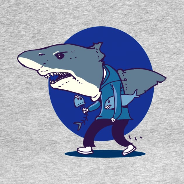 great white shark man walking funny cartoon by anticute